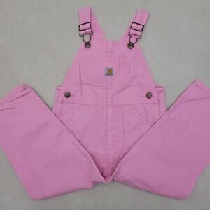 Carhartt Girls Loose Fit Canvas Bib Overalls Pink Lemonade 3T Workwear Kids